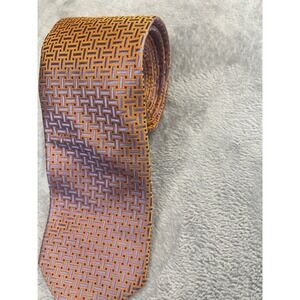 Rochester Men's 100% Silk Necktie Orange Blue Geometric Business‎ Dress